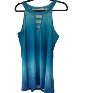 She & Sho Ombre Tank Dress Sleeveless Cutout Casual Blue Size‎ Medium EUC Nice!